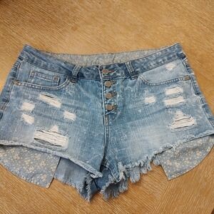 Rewash Jean Shorties Women Sz 11 Light Blue Super High Rise Raw Hem Distressed